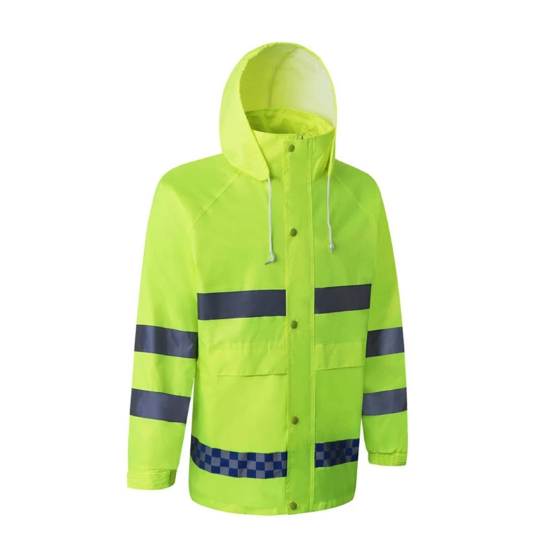 Reflective Raincoat Rain Pants Suit Hooded Kit High Visibility Windproof Waterproof Construction Safety Long Sleeve Jacket Pants