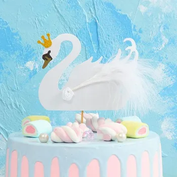

Elegant White Swan Cake Toppers Baby Birthday Wedding Party Cupcake Insert Card Decoration Christmas Party Supplies Insert Card