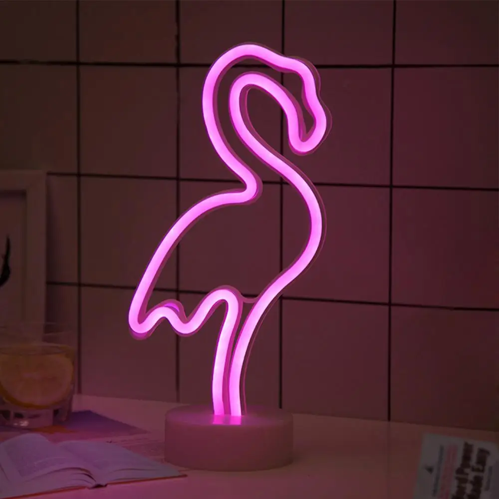 Flamingo Светодиодный неоновый Настольный светильник с изображением фламинго кактуса единорога для спальни, прикроватная настольная лампа - Цвет абажура: Flamingo