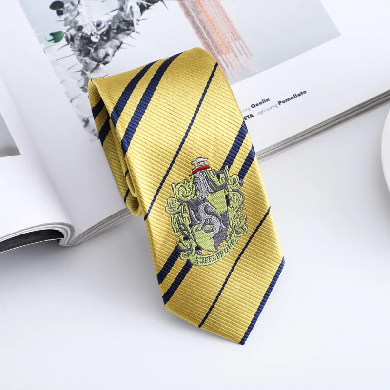 Hufflepuff with LOGO Галстук для косплея Гриффиндор Слизерин Ravenclaw Hufflepuff Аксессуары для галстуков волшебный Хогвартс Униформа галстук на Хэллоуин Рождественские подарки - Цвет: Hufflepuff with LOGO
