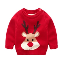Новинка года; Рождественский свитер для девочек; Хлопковый вязаный пуловер с круглым вырезом и длинными рукавами для мальчиков; милый Рождественский свитер с рисунком