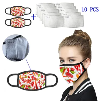 

Reusable Cotton Face Mask Soft Breathable Washable Mouth Mask With 10 Pcs PM2.5 Filter Fashion 3D Printing Mascherina Lavabile