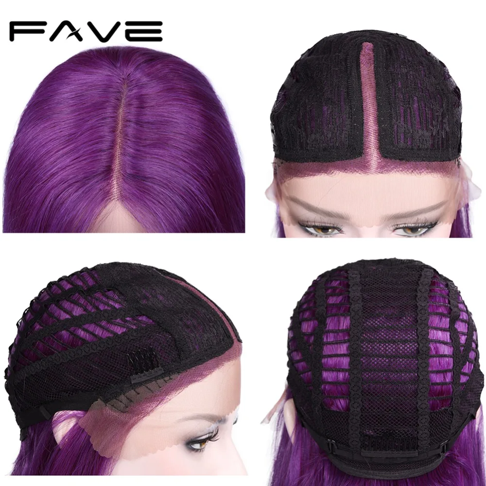 FAVE фиолетовый Glueless Синтетические волосы на кружеве короткие бразильские прямая парик человеческих волос для черный/белый Для женщин
