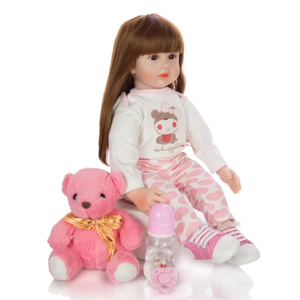 Прямые волосы 60 см bebe reborn кукла для маленьких девочек Мягкая силиконовая Реалистичная кукла для новорожденных Модная Кукла подарок