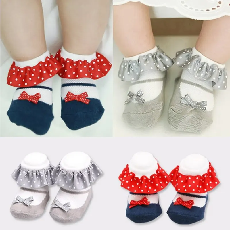 

Cute Baby Girl Socks Toddler Kids Warm Soft Cotton Dot Bowknot Socks