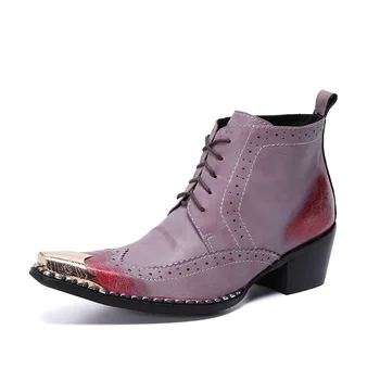 

New Martin Boots Short Boots High Top Men's Shoes Buty Mid Top Cow Leather Pointed Toe Ankle Genuine Leather Full Grain Leather