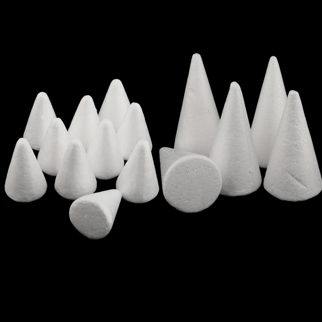 15 Pieces Cone Shaped Styrofoam Foam Ornaments for DIY Modelling Crafts 7/10cm