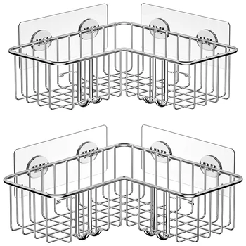 

2-Pack Corner Shower Caddy, Adhesive Bath Shelf with Hooks, SUS304 Stainless Steel Storage Organizer for Bathroom
