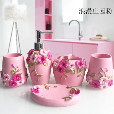 clásico Rosa, accesorios de baño 5piece Juego de accesorios de baño, cuarto  de baño set Características, dispensador de jabón líquido, soporte para