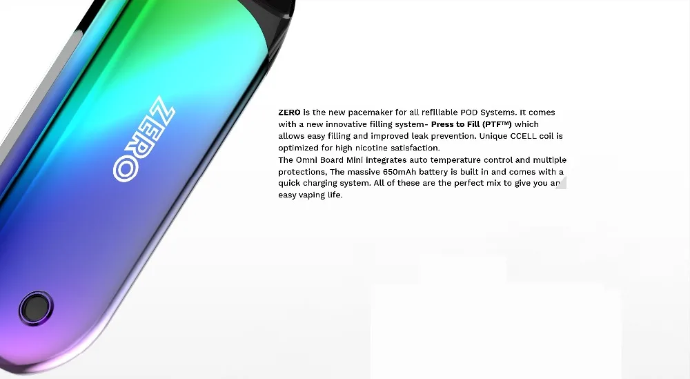 Vaporesso Renova Zero Pod AIO комплект с 650 мАч встроенный аккумулятор 2 мл пополняемая емкость и Легкое нажатие для заполнения системы электронной сигареты