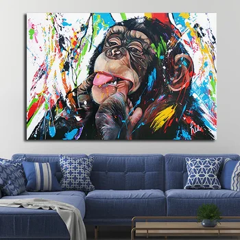

Graffiti Pop Cute Monkey Canvas Paintings Colorful Printed Poster Wall Art Pictures for Living Room Home Decor (No Frame)