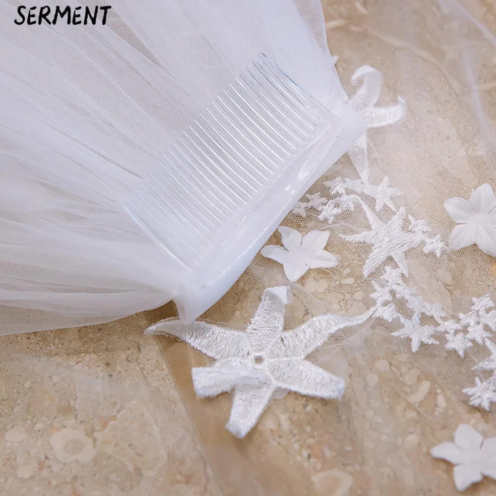 SERMENT New Lace Flowers Bridal Veil Classic Cathedral Long Veil One-Layer 400cm Shoulder Length Veil Wedding Accessories