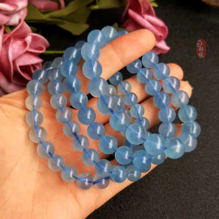 

Natural Blue Ice Aquamarine Clear Round Beads Bracelet Women Men 7mm 8mm 9mm 10mm 11mm Crystal Healing Stone Jewelry Gift AAAAA