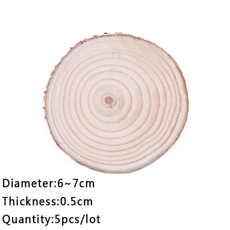 5pcs 6-7cm 3-12 см необработанные натуральные круглые деревянные ломтики круги с деревом кора бревна диски DIY деревянные поделки Свадебная вечеринка Живопись украшения - Цвет: 5pcs 6-7cm