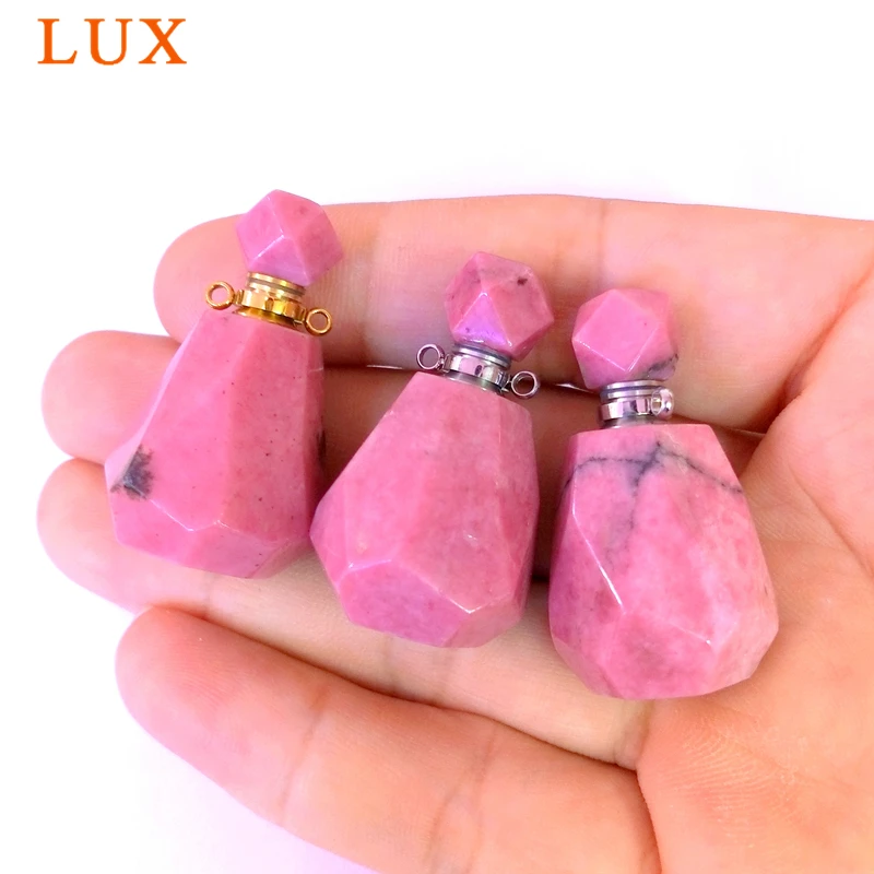 Rhodonite Perfume Bottle Pendant, Chakra Gemstone Oil Vial Charm for Necklace, Crystal Pendant Wholesale 4