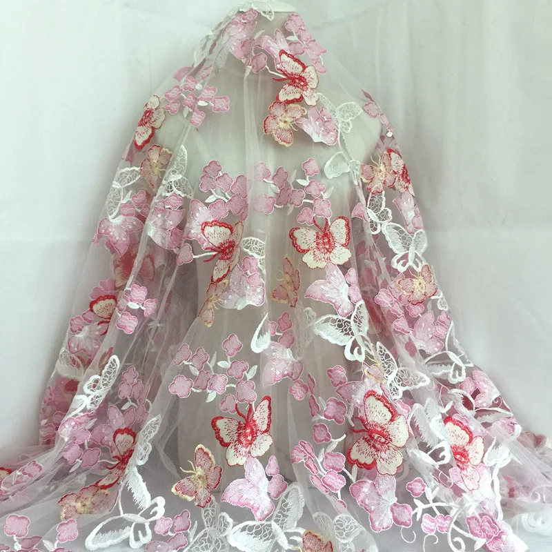 GLace 1Y/Лот Красочные бабочки вышивка сетки кружевная ткань для шитья для свадебного платья украшения аксессуары для юбки TX1339