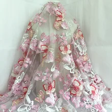 GLace 1Y/Лот Красочные бабочки вышивка сетки кружевная ткань для шитья для свадебного платья украшения аксессуары для юбки TX1339