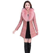 Женские куртки, пальто из натуральной кожи, новинка, зимний тонкий пуховик, пальто для женщин, воротник из настоящего меха, плюс размер, плотная теплая верхняя одежда Q143