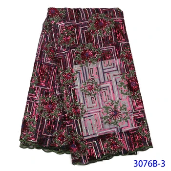 

French Lace Fabric 2019 High Quality Lace Cloth Material Embroidery With Sequins African Lace Fabric For Dresses QF3076B-3