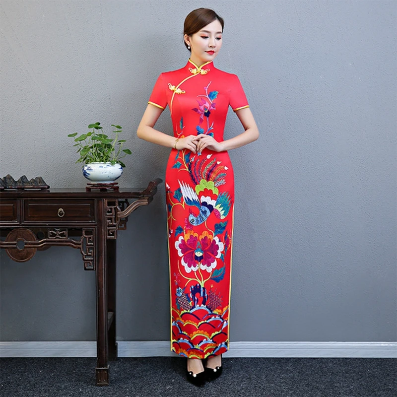 Plus size 5XL custom cheongsam female new autumn large size Slim Chinese dress Improvement Retro dignified long style cheongsam