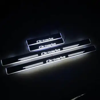 

Acrylic door sill plate strip with led decorative welcome light moving door scuff for skoda octavia