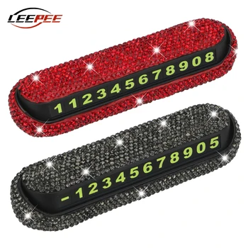 

LEEPEE Diamond Crystal Car Parking Card Phone Number Plate Magnetic Self-adhesive Auto Accessories Decoration Universal