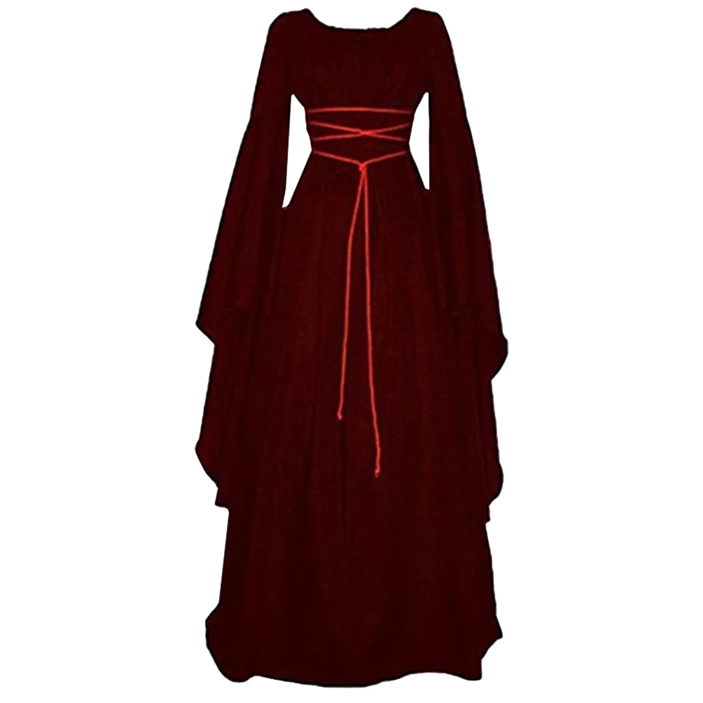 

Cosplay Medieval Costume Solid Halloween Crew Neck Masquerade Women Dress Maxi Polyester Long Sleeve Mid Waist Party Irregular