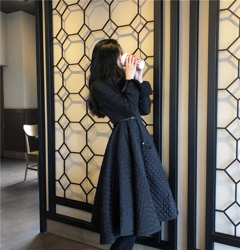 Элегантное хлопчатобумажное пальто осень и зима, новая мода ремень была тонкой и длинные юбки в стиле хлопчатобумажное пальто