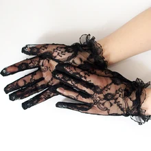 

New Sexy Wrist Length Women Lace Bride Gloves Black Hand Mittens for Party Sun Protection Accessories Driving Gloves