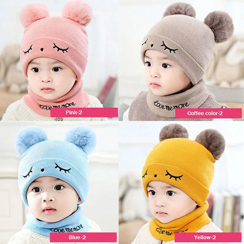 new hat scarf autumn and winter baby hat boys and girls hair ball hat O collar scarf winter warm knitted beanie hat scarf s