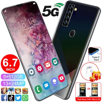 

Smartphone A72plus Phone MTK6799 Phones Deca core 6.7inch HD+ Cell phones 1440*3040 Unlocked cell phones 3G 8GB+512GB 13MP+24MP