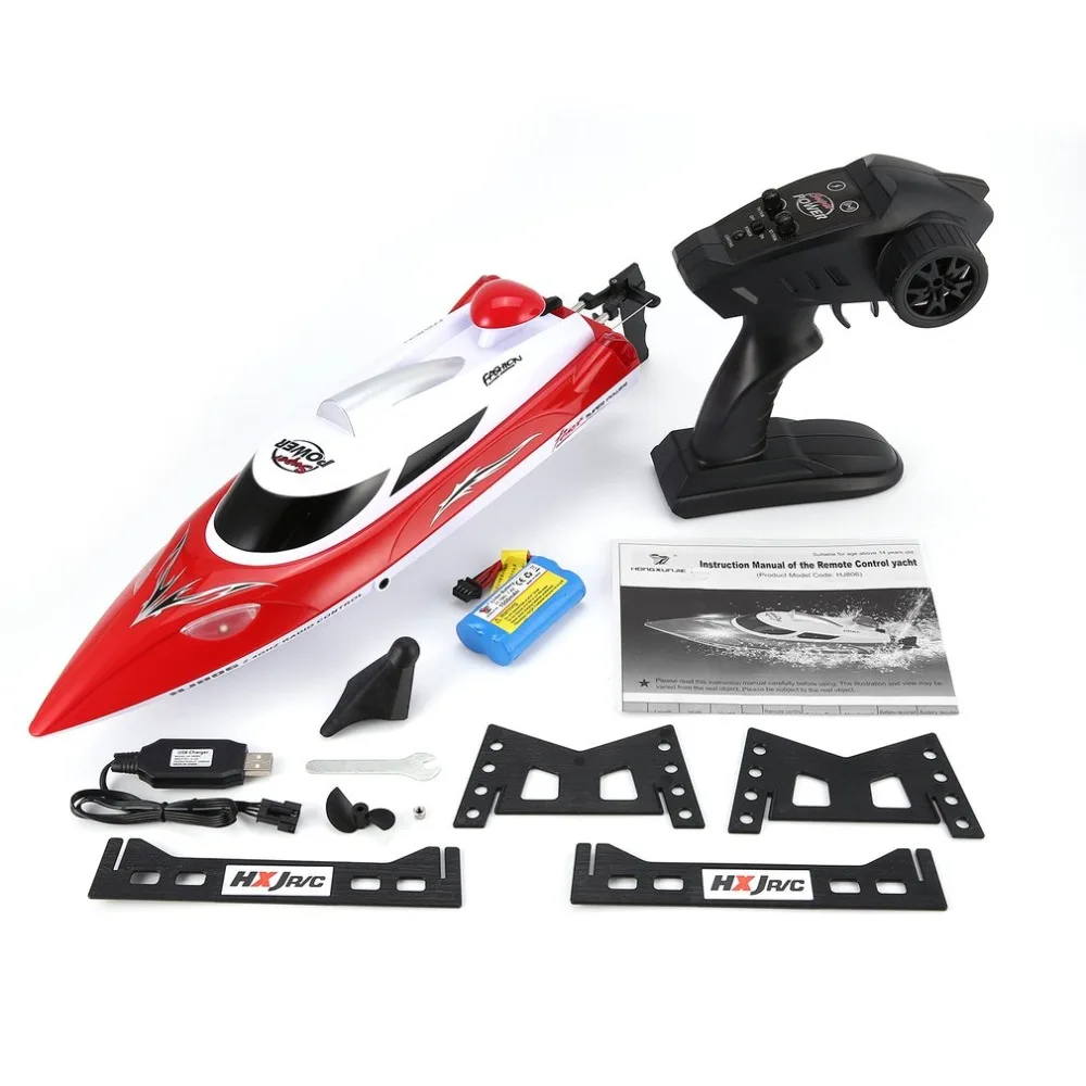 

HONGXUNJIE HJ806 2.4G 30km/h High Speed Racing Boat Water Cooling System Flipped Omni-directional Voltage Prompt with LCD Screen