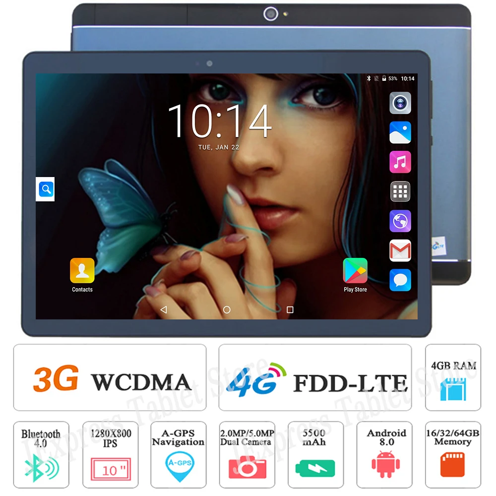 

New Version 10 inch Android 8.0 Octa Core Tablets PC 4GB RAM 64GB ROM 4G LTE Phone Call Wifi GPS+Keyboard in Russian And Spanish