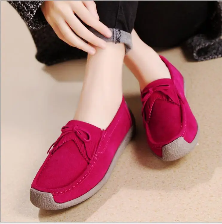 

Leather peas spring and autumn single shoes flat with non-slip big girl