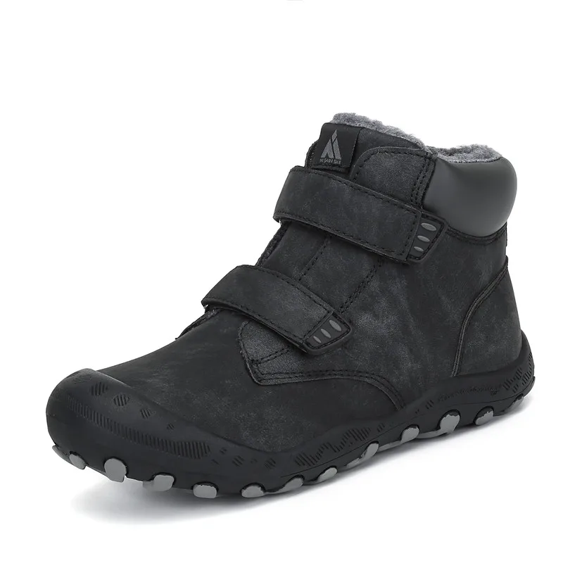 ULKNN/зимняя детская обувь для мальчиков; уличные кожаные зимние ботинки; Детские ботильоны; теплые плюшевые ботинки на меху; модная обувь на плоской подошве для девочек
