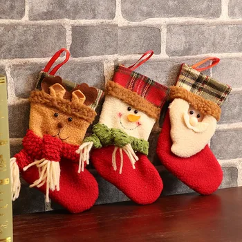 

Traditional Christmas Stockings Set of 3 Santa Reindeer Snowman with Snowflake Christmas Party Gift