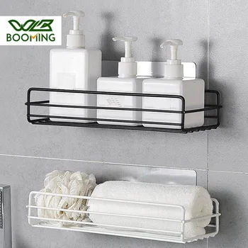 

WBBOOMING Bathroom Iron Storage Shelves Wall-mounted Punch Free Shower Shelf Black White Storage Suction Basket Storage Racks