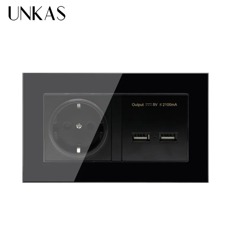 Настенная розетка UNKAS европейского стандарта электрическая с двойным USB умным
