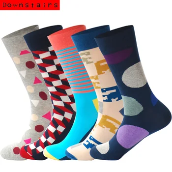 

Downstairs 5pairs/lot Men's Socks Lovely Pattern Off White Striped Flower Novelty Deodorant Solid Socks Calcetines Hombre