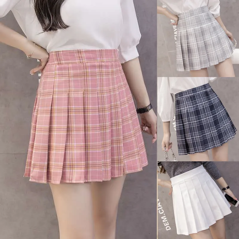 Women Skirt Preppy Style High Waist Chic Stitching Skirts Summer Student Pleated Skirt Women Cute Sweet Girls Dance Skirt 2020
