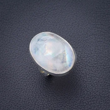 

StarGems Natural Rainbow Moonstone Handmade 925 Sterling Silver Ring 5.5 D4122