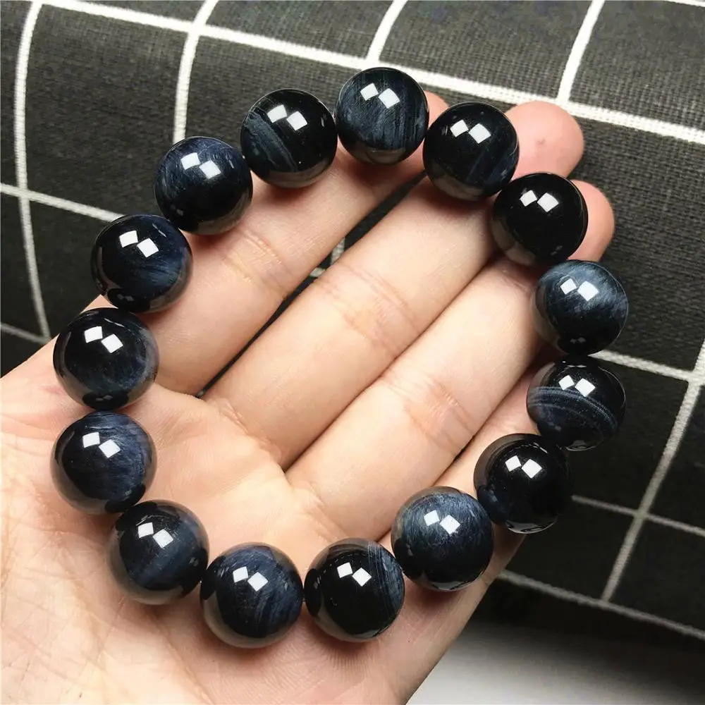 

14mm Top Natural Blue Tiger's Eye Bracelet For Women Lady Men Stretch Gemstone Round Beads Cat Eye Stone Jewelry Strands AAAAA