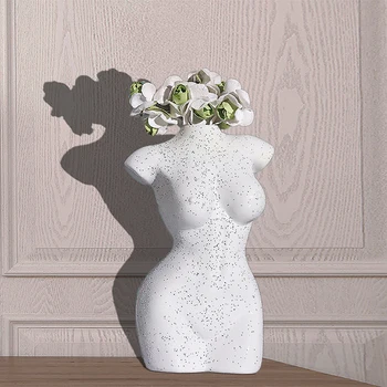 

Resin Vases Body Art Bust Statue Flower Insert Ornaments Frosted Porcelain Crafts Creativity Vase Desk Decor Home Decoration