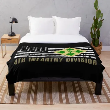 

4th Infantry Division Distressed Flag Throw Blanket Soft Sherpa Blanket Bed Sheet Single Knee Blanket Office Nap Blanket