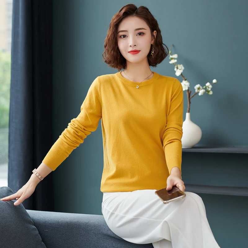 2019 autumn and winter new women's sweater cashmere sweater round neck pullover short knit bottoming shirt 2019 autumn and winter new women's sweater cashmere sweater round neck pullover short knit bottoming shirt