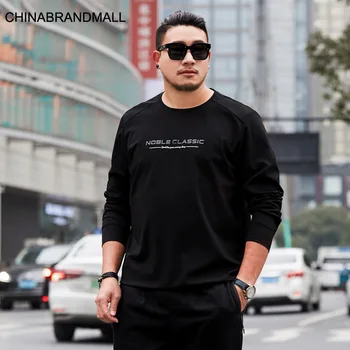 

Season Men Plus Fat Plus Size Round Neck Long Sleeve Male Fat Man Solid Color Joker Top Male Sweater