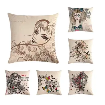 

Cartoon goddess cushion cover butterfly flowers sketch pillow cover car sofa chair fashion home decoration pillow case 45x45cm