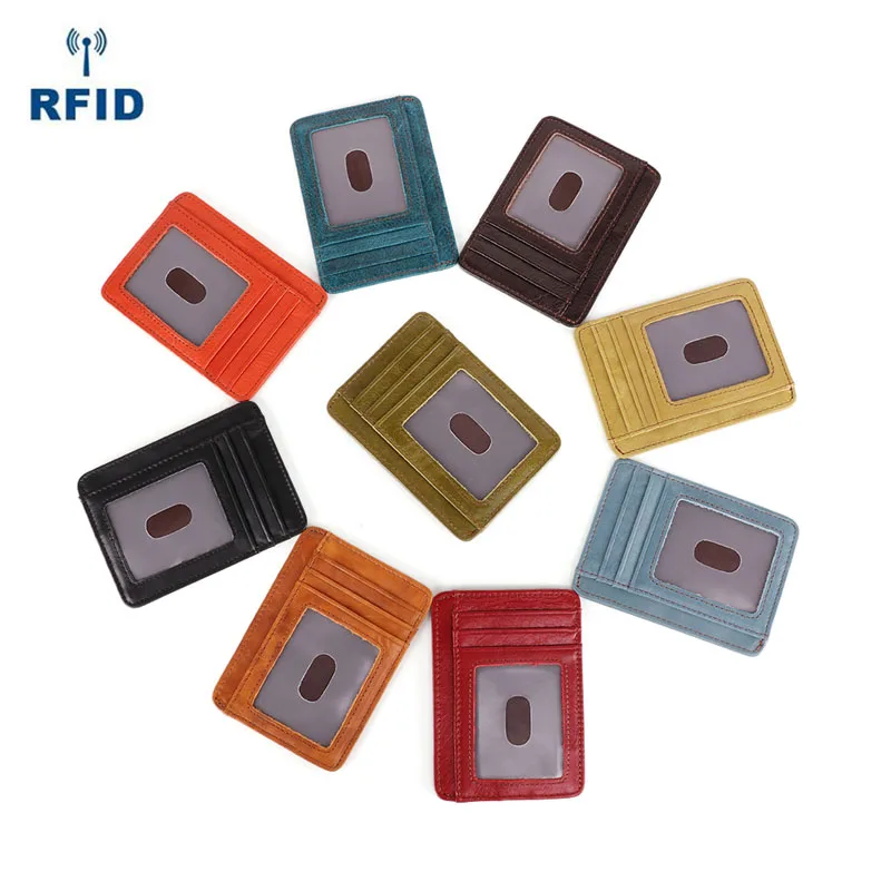MRF58 crazy horse из воловьей кожи RFID мужской женский бумажник с отделениями для карт мини-держатель для карт с маленькое отделение для монет тонкие кошельки