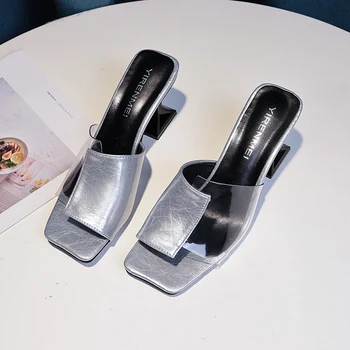 

2020 Brand Summer Transparent Women Slippers New Mixed Color Heels PVC Slippers Female Outside Open Toe Beach Shoes Women Slides