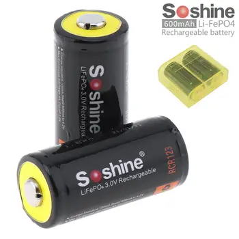

2pcs/lot Soshine 3V 600mAh 16340 RCR123 Battery LiFePO4 Rechargeable Battery with Protected PCB for LED Flashlights Headlamps